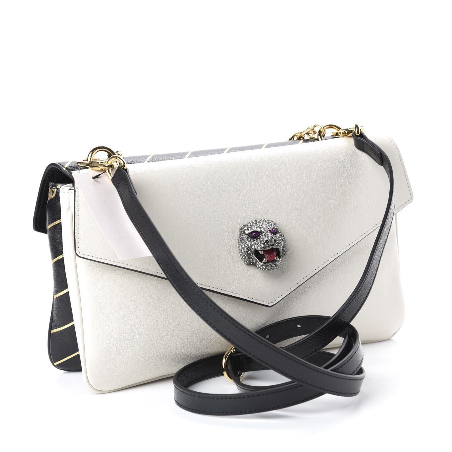 Calfskin Diagonal GG Medium Thiara Double Envelope Shoulder Bag Black White