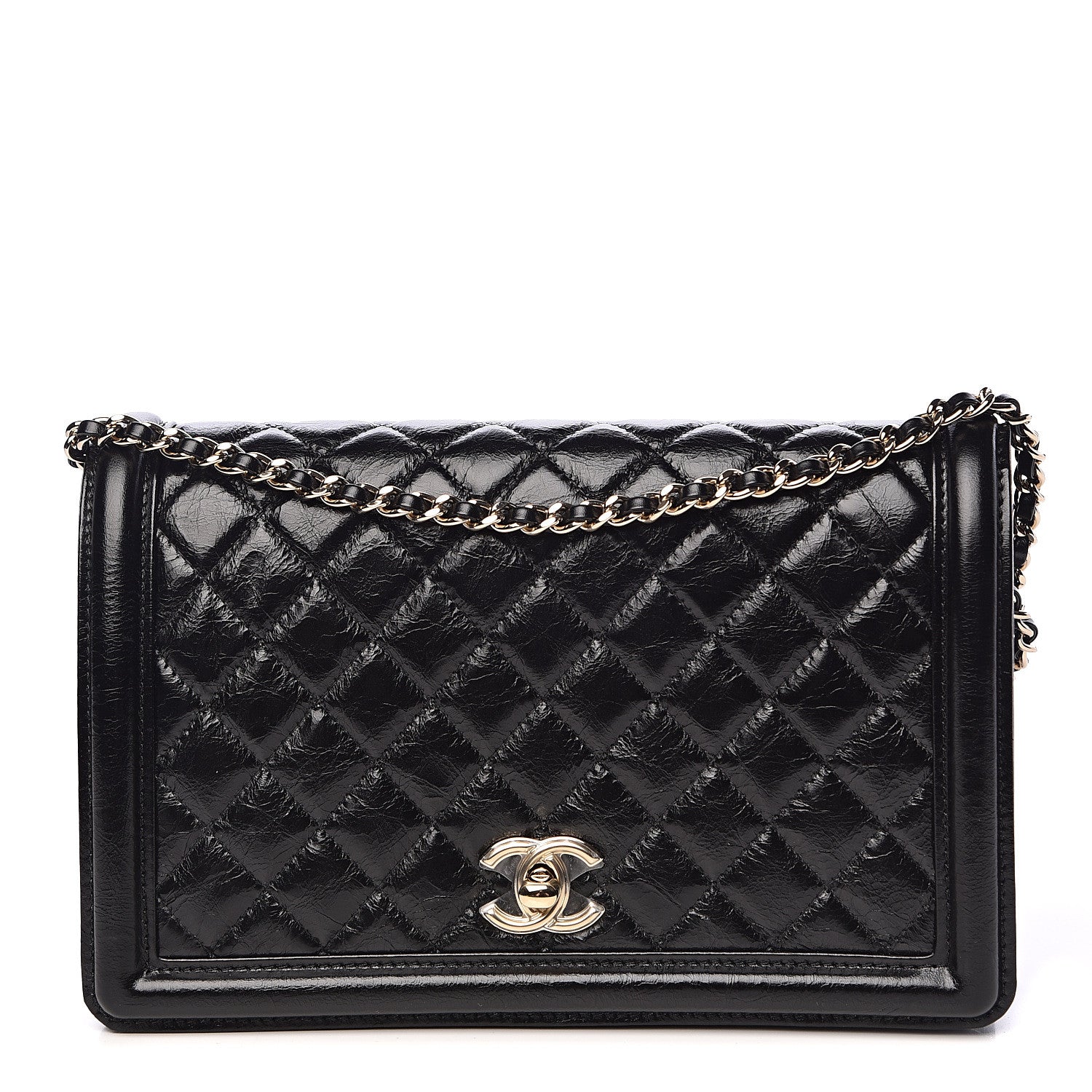 Chanel Glazed Crackled Calfskin Wallet On Chain WOC Black 1 of 11