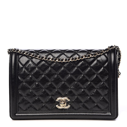 Chanel Glazed Crackled Calfskin Wallet On Chain WOC Black 1 of 11