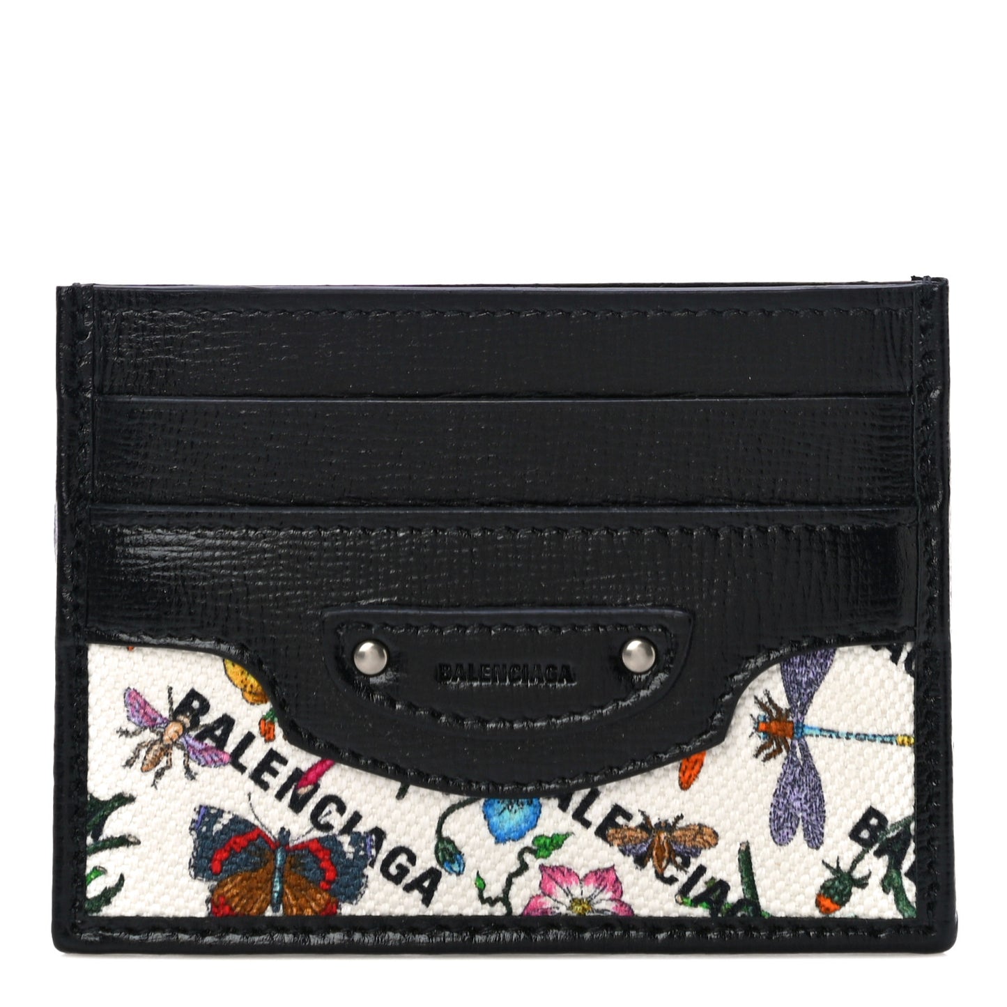 X GUCCI Canvas Azalea Calfskin Flora Logo Print Neo Classic Card Holder White Multicolor Black