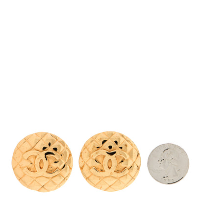 Chanel Metal Quilted CC Round Clip On Earrings Gold 2 of 6