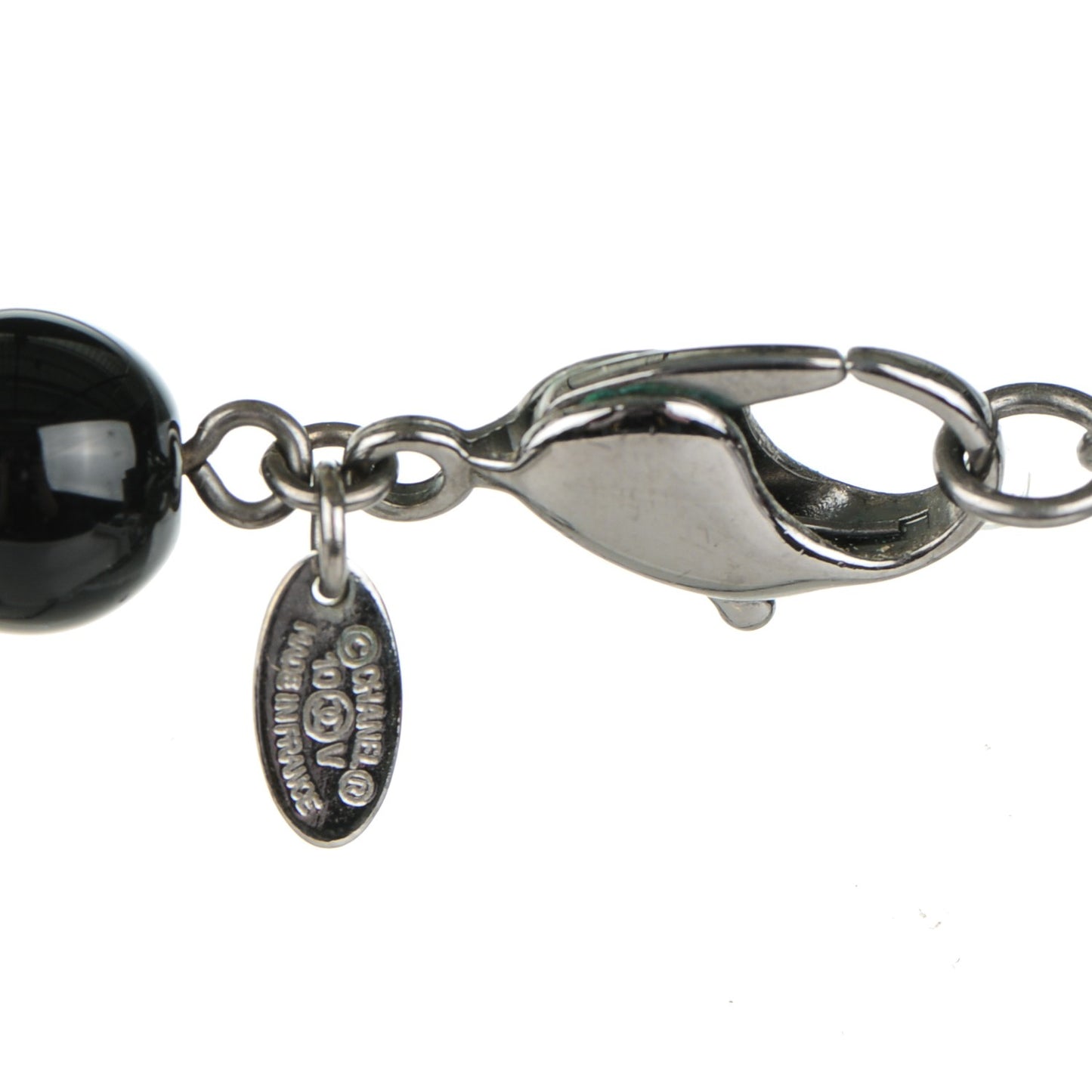 Ruthenium Pearl Beaded CC Long Necklace Black