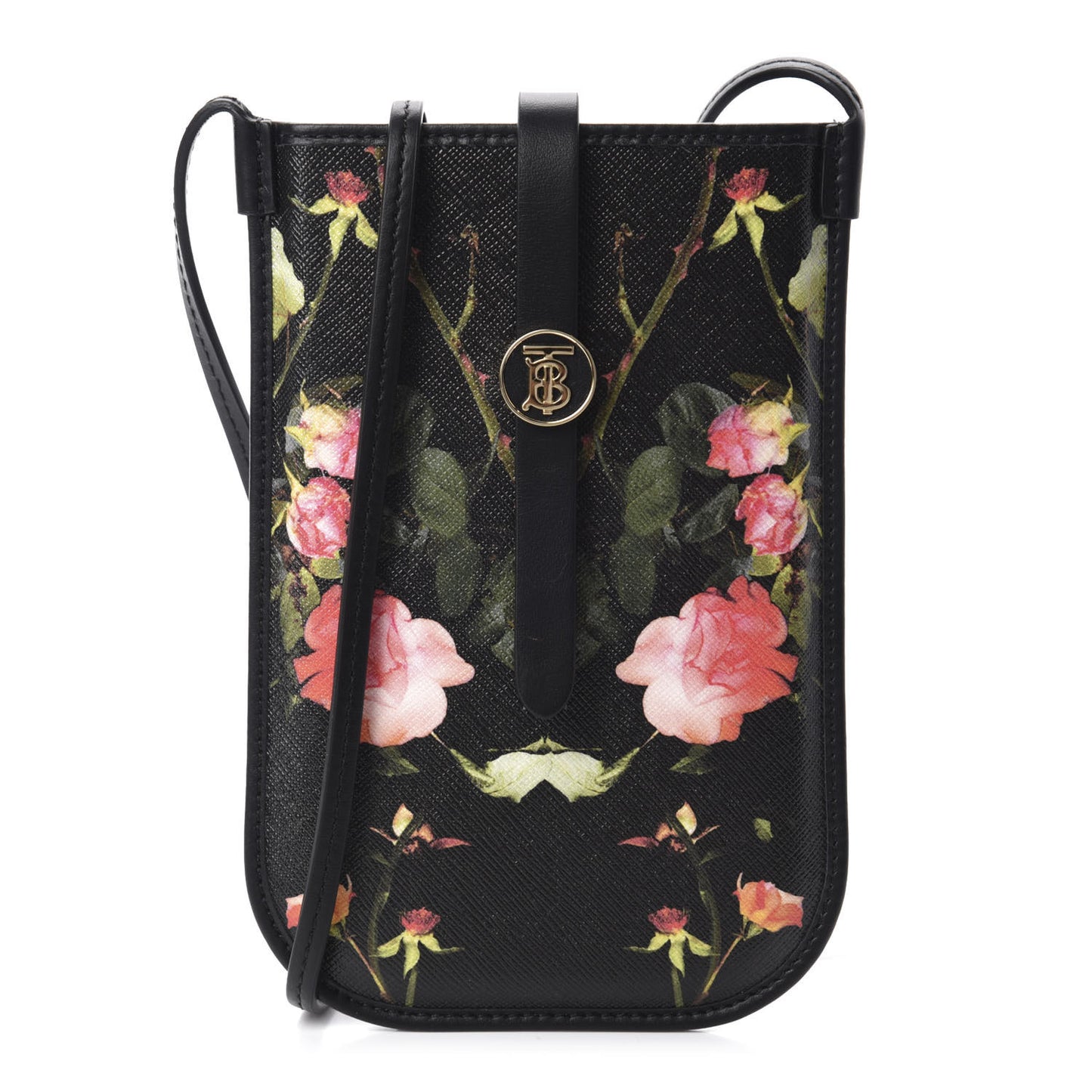 E-Canvas Rose Print Anne Phone Case With Strap Black