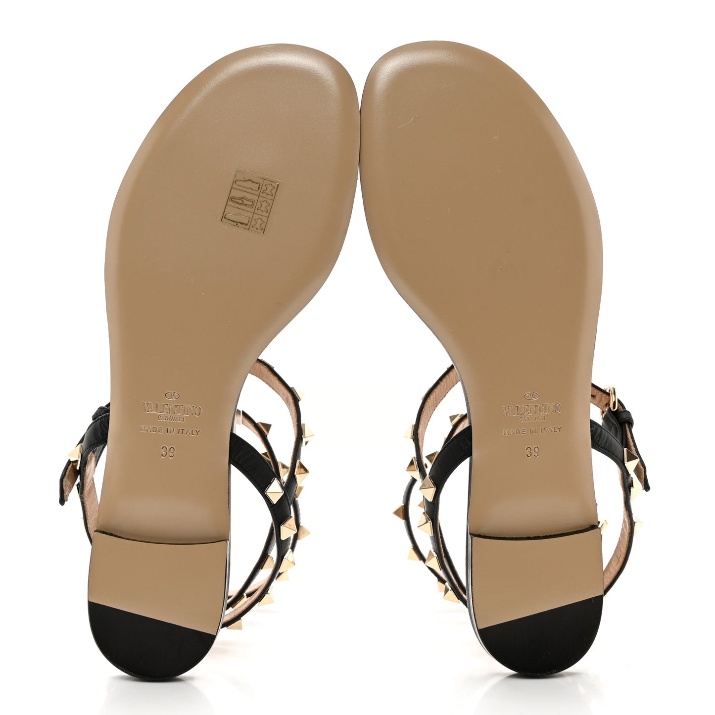 VALENTINO GARAVANI Nappa Rockstud Ankle Strap Flat Thong Sandals 39 Black