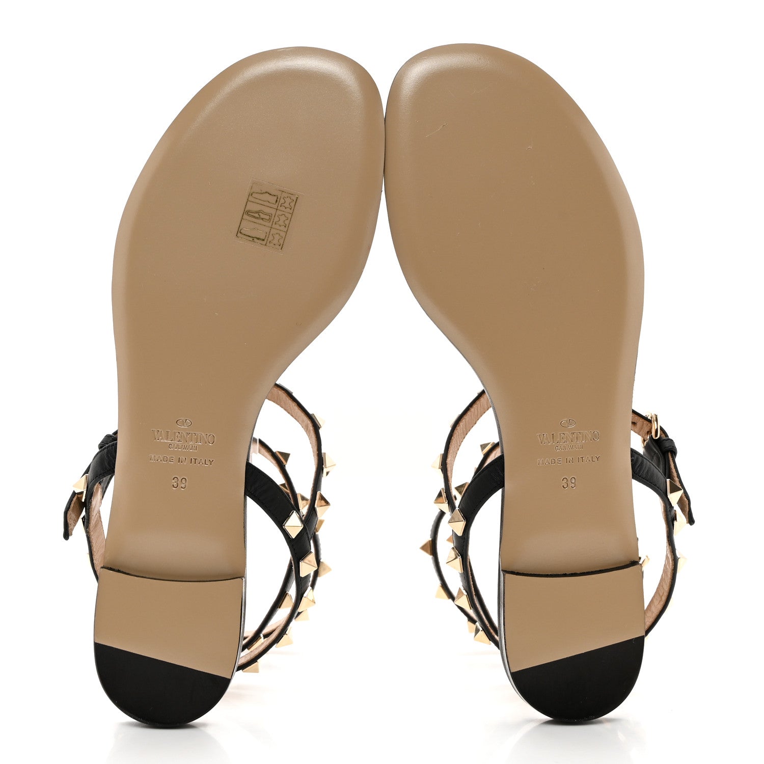 Valentino Garavani VALENTINO GARAVANI Nappa Rockstud Ankle Strap Flat Thong Sandals 39 Black 5 of 7