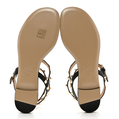 Valentino Garavani VALENTINO GARAVANI Nappa Rockstud Ankle Strap Flat Thong Sandals 39 Black 5 of 7