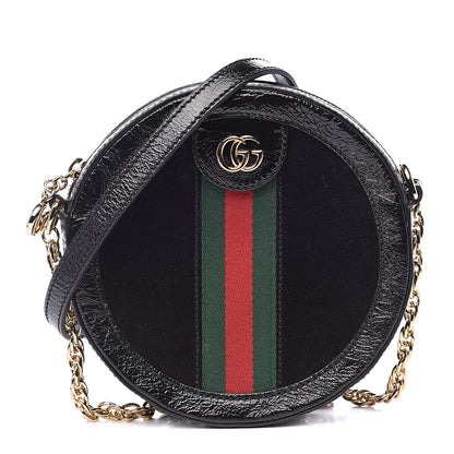 Gucci Suede Patent Web Mini Ophidia Round Shoulder Bag Black 1 of 12