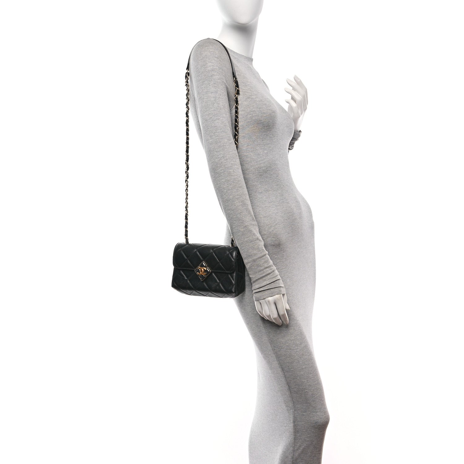Chanel Lambskin Quilted Diamond Lock Flap Black 2 of 15