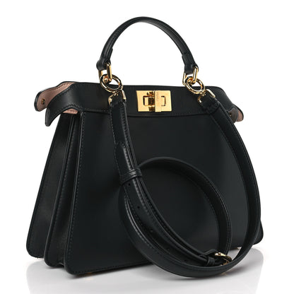 Fendi Vitello Seta Nappa Bi-Color Small Peekaboo I SEE U Satchel Black Light Rose Tortora 3 of 12