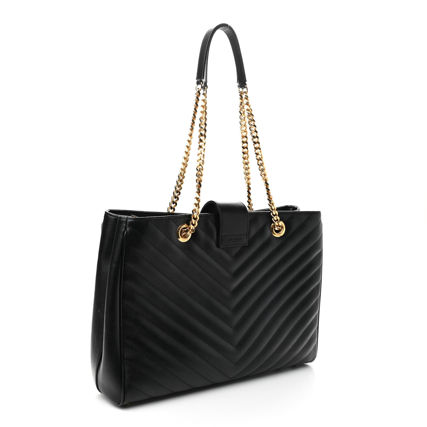 Saint Laurent Grain De Poudre Matelasse Chevron Monogram Shopping Bag Black 3 of 11