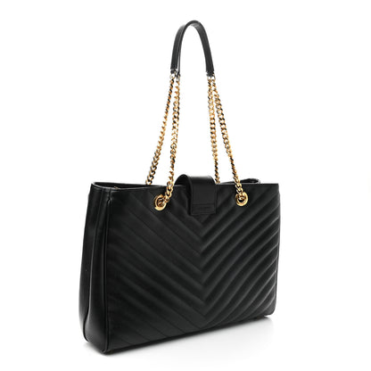 Saint Laurent Grain De Poudre Matelasse Chevron Monogram Shopping Bag Black 3 of 11