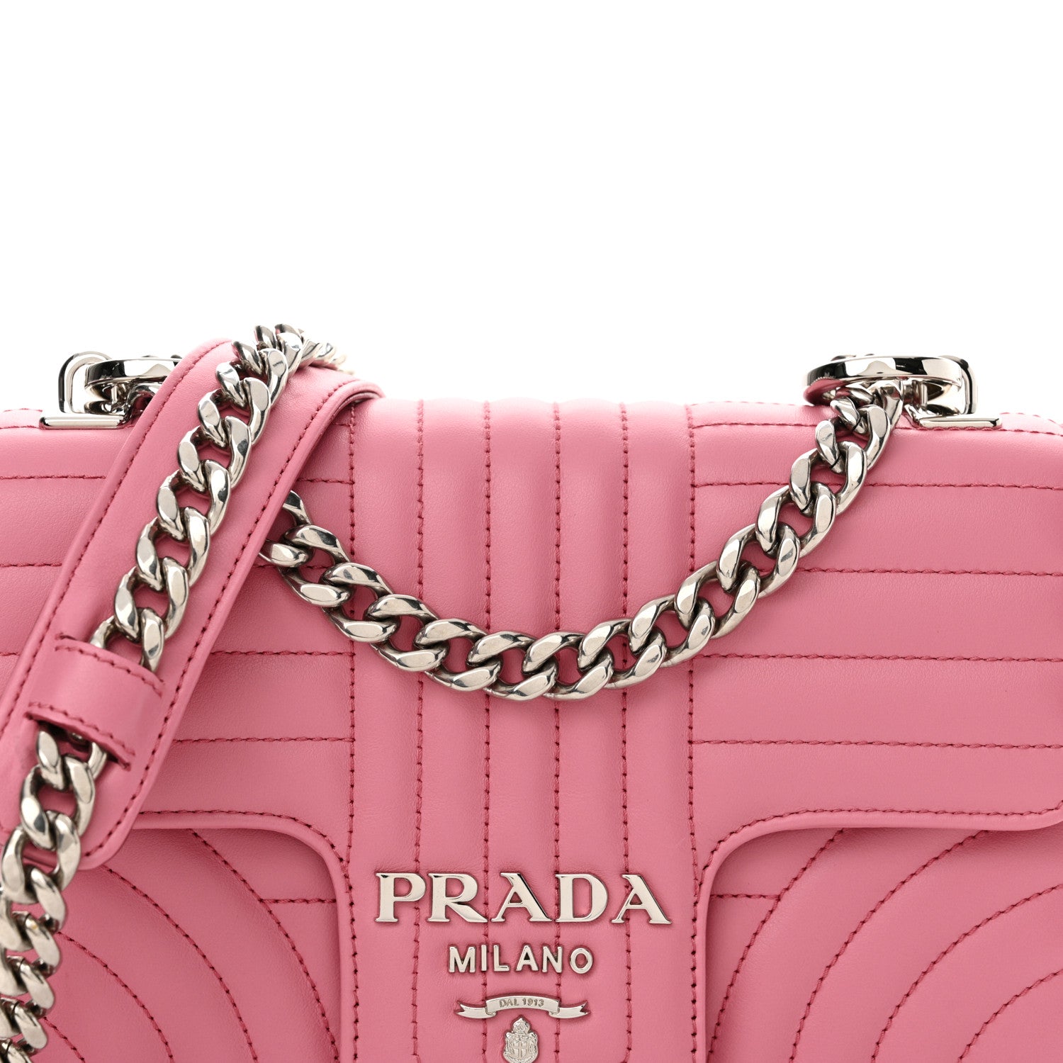 Prada Soft Calfskin Impunture Diagramme Small Chain Flap Shoulder Bag Begonia 7 of 12