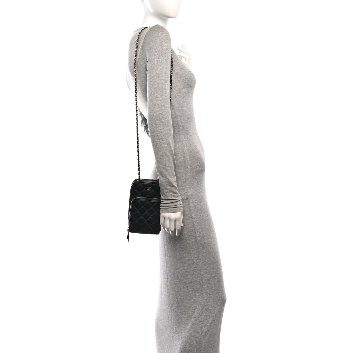 Chanel Caviar Quilted Phone Holder With Chain Black 2 of 11