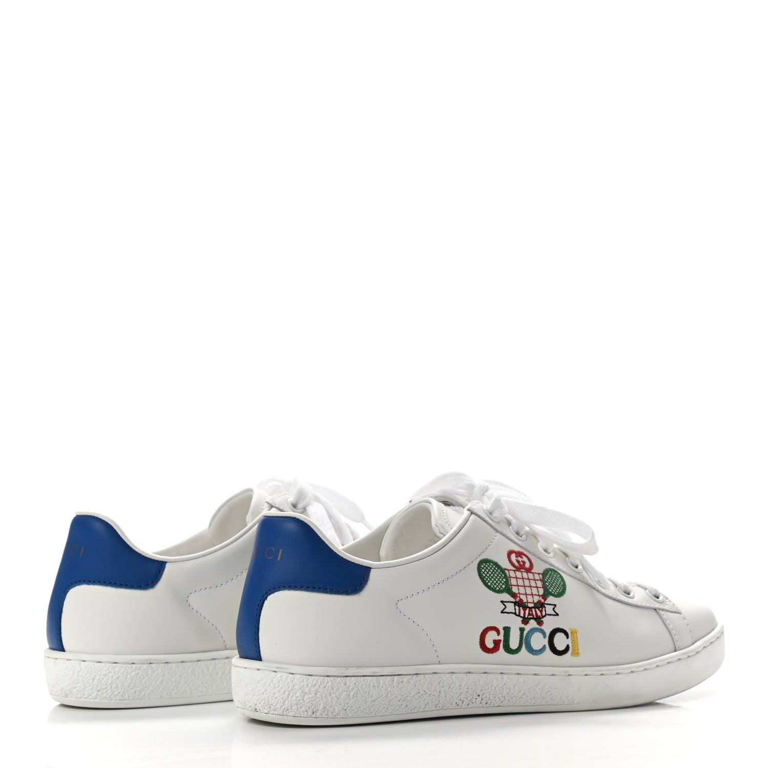 Gucci Calfskin Miro Soft Tennis Embroidered Womens Ace Sneakers 37 White Rio Blue 4 of 9