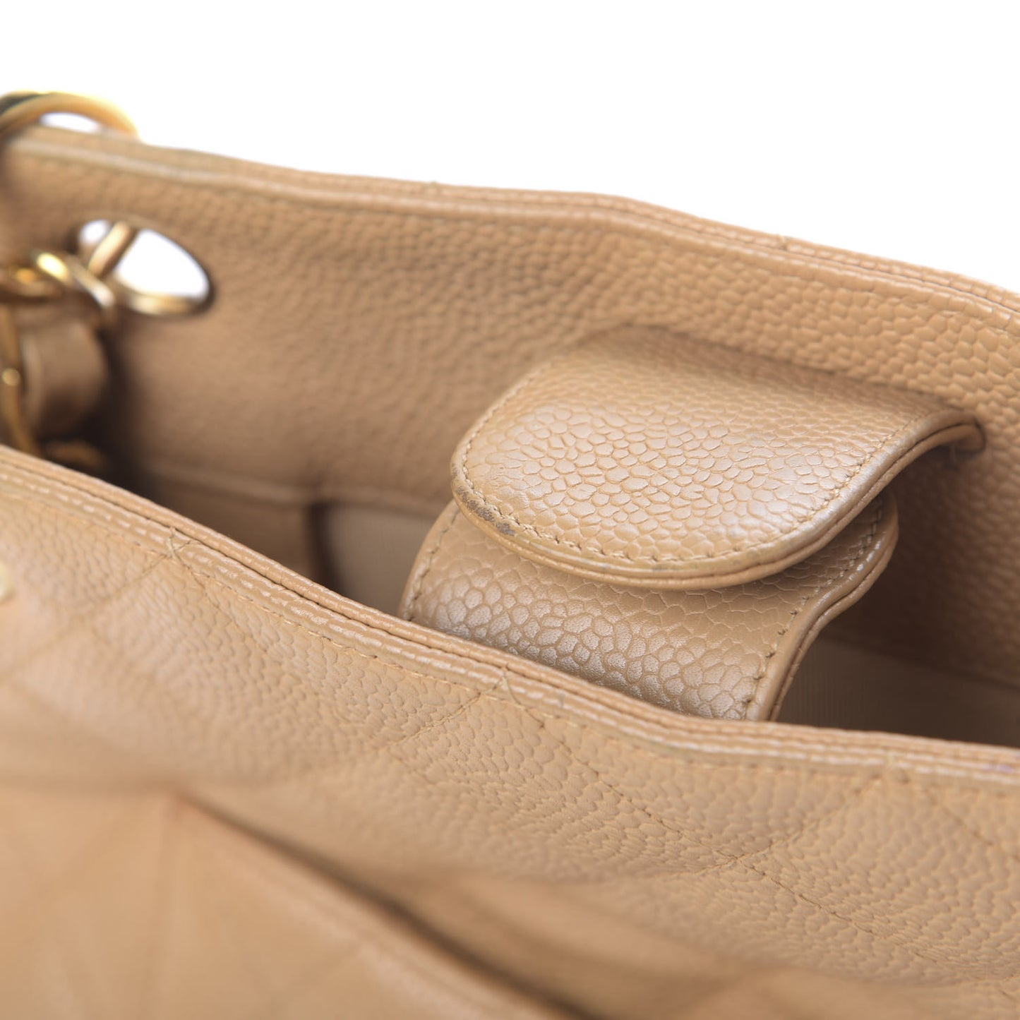 Caviar Quilted Petit Shopping Tote PST Dark Beige