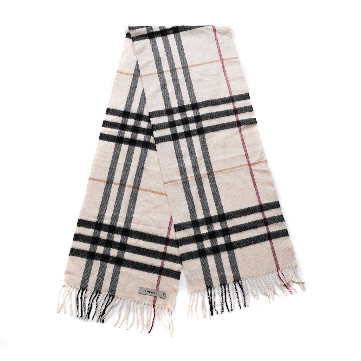 Burberry Cashmere Giant Check Fringe Scarf Ivory 2 of 5
