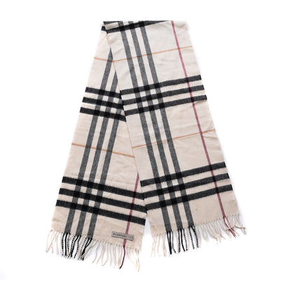 Burberry Cashmere Giant Check Fringe Scarf Ivory 2 of 5