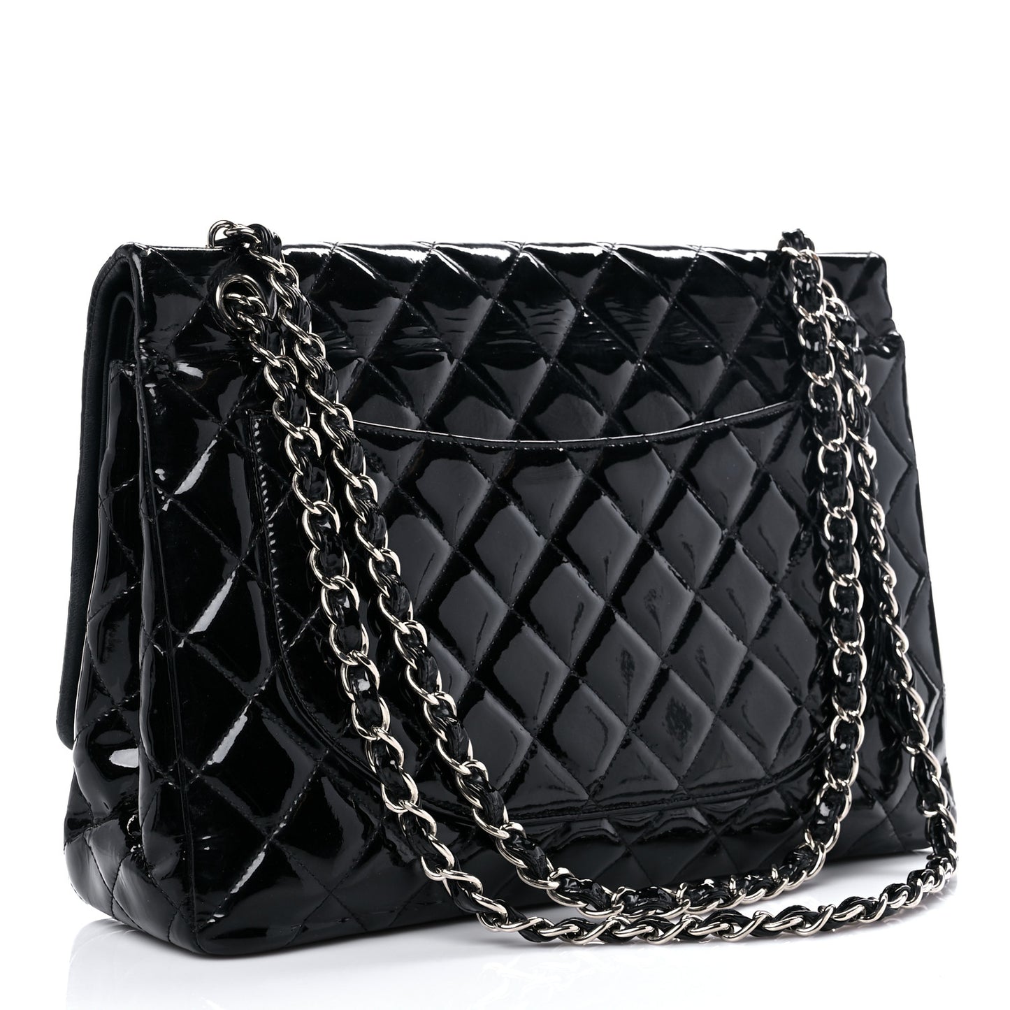 Patent Quilted Maxi Double Flap Black