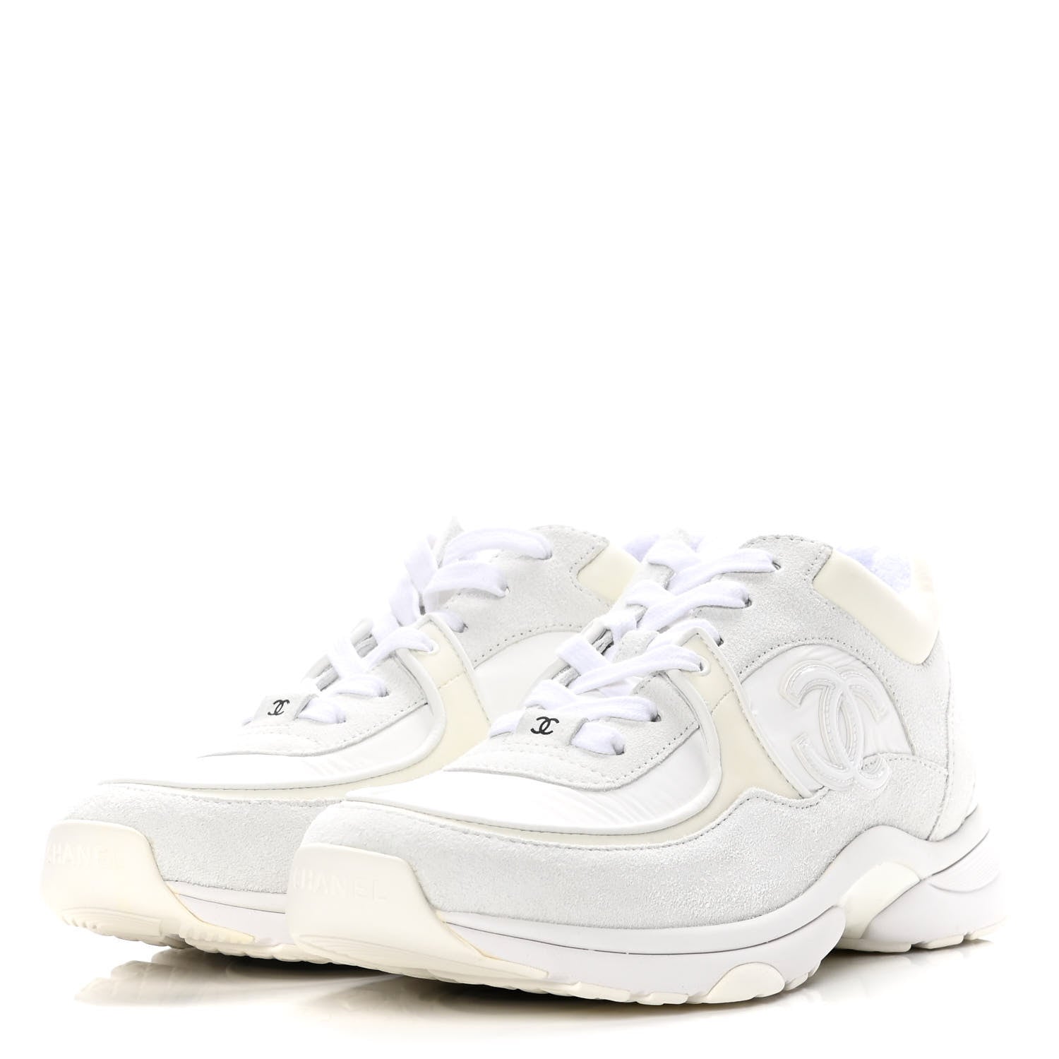Chanel Nylon Calfskin Suede Fabric CC Sneakers 40 White 3 of 10