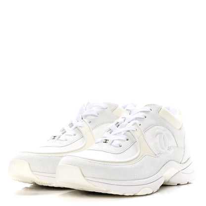 Chanel Nylon Calfskin Suede Fabric CC Sneakers 40 White 3 of 10