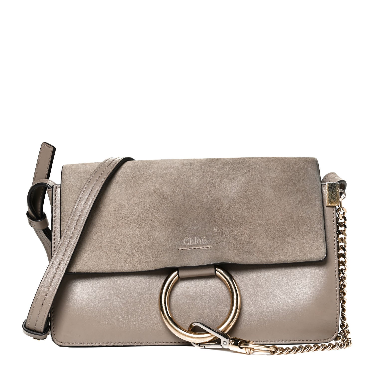 Chloe Suede Calfskin Small Faye Shoulder Bag Motty Grey 1 of 13