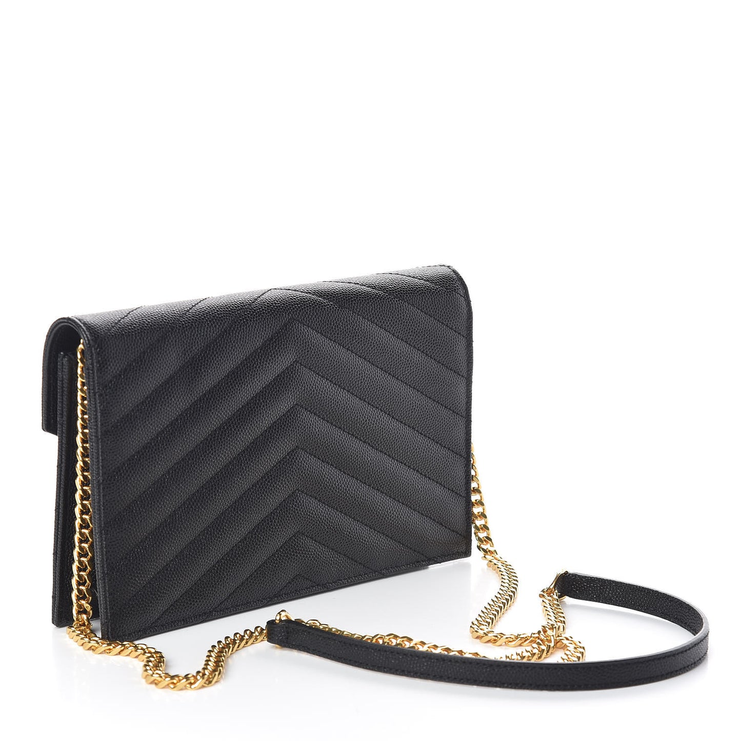 Grain De Poudre Matelasse Chevron Monogram Envelope Chain Wallet Black