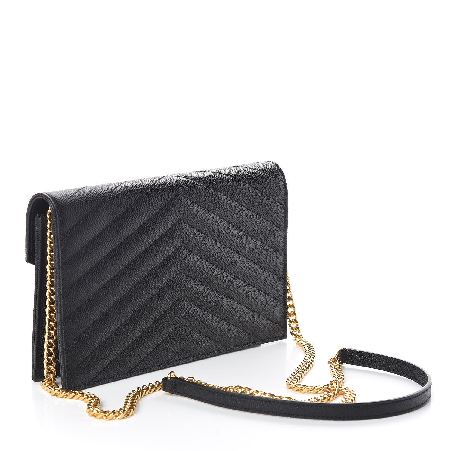 Saint Laurent Grain De Poudre Matelasse Chevron Monogram Envelope Chain Wallet Black 3 of 10