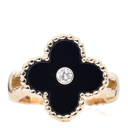 Van Cleef & Arpels 18K Yellow Gold Black Onyx Diamond Vintage Alhambra Ring 49 4.75 1 of 5