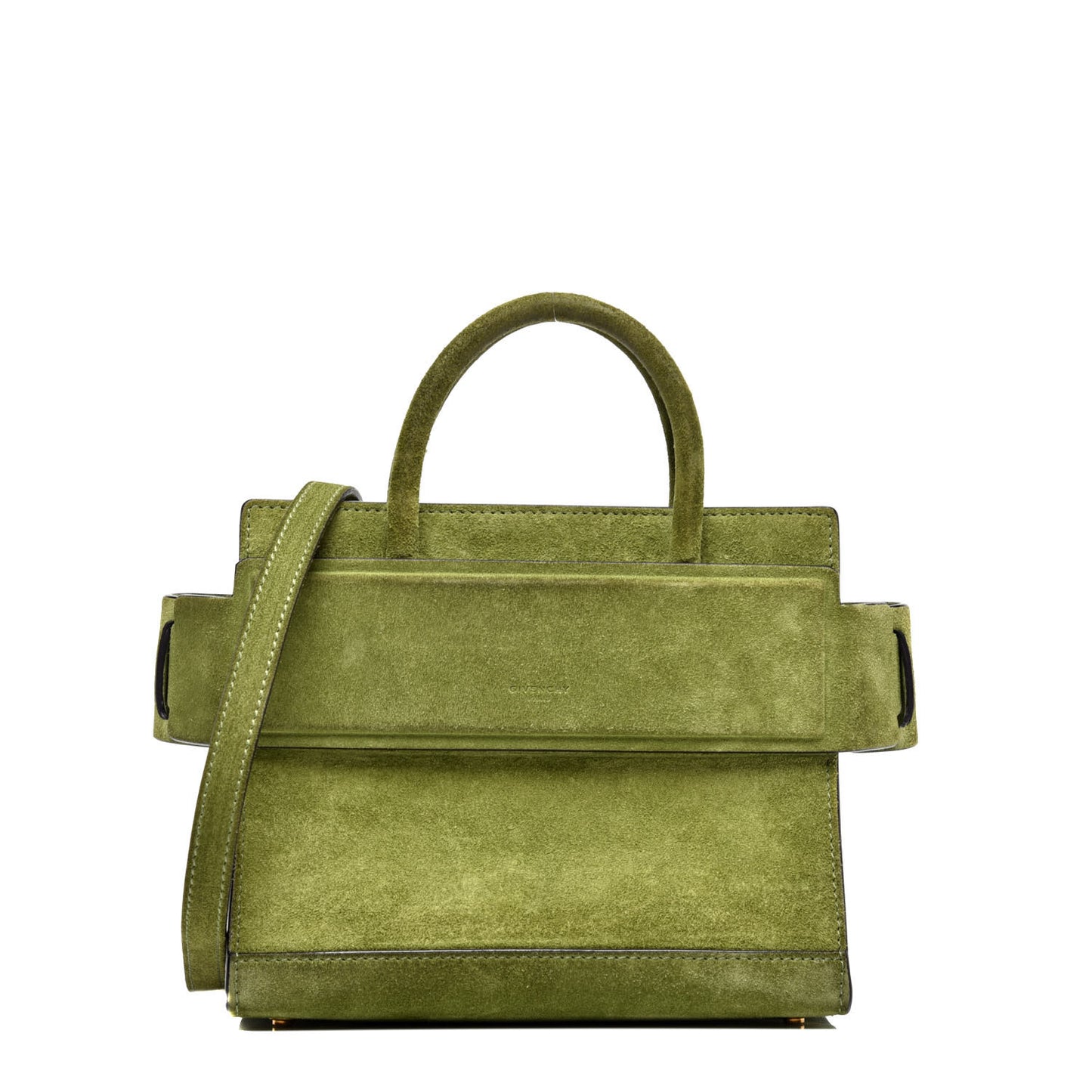 Suede Calfskin Mini Horizon Satchel Olive