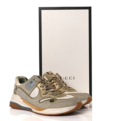 Gucci Metallic Calfskin Glitter Mesh Womens Ultrapace Sneakers 37.5 Gold 8 of 8