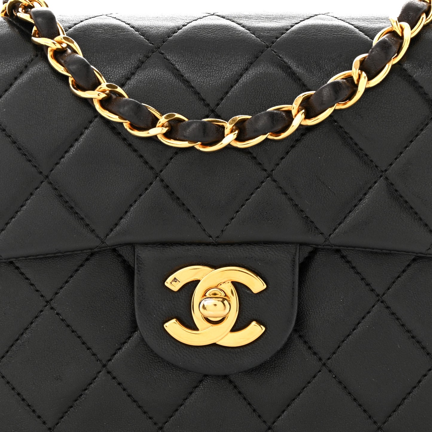 Lambskin Quilted Mini Square Flap Bag Black