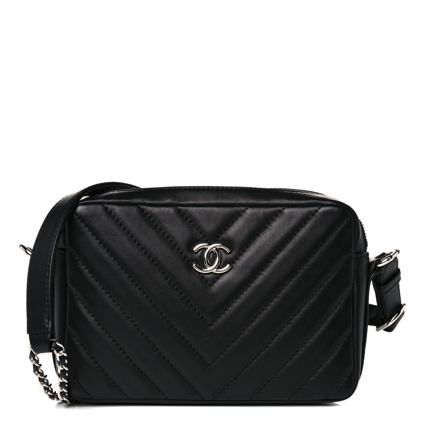 Chanel Lambskin Chevron Quilted Small Promenade Camera Black 1 of 10