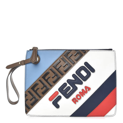 Fendi X FILA Vitello Century Mania Bi-Color FF 1974 Embossed Small Flat Clutch Nebula Blueberry Multicolor 1 of 8