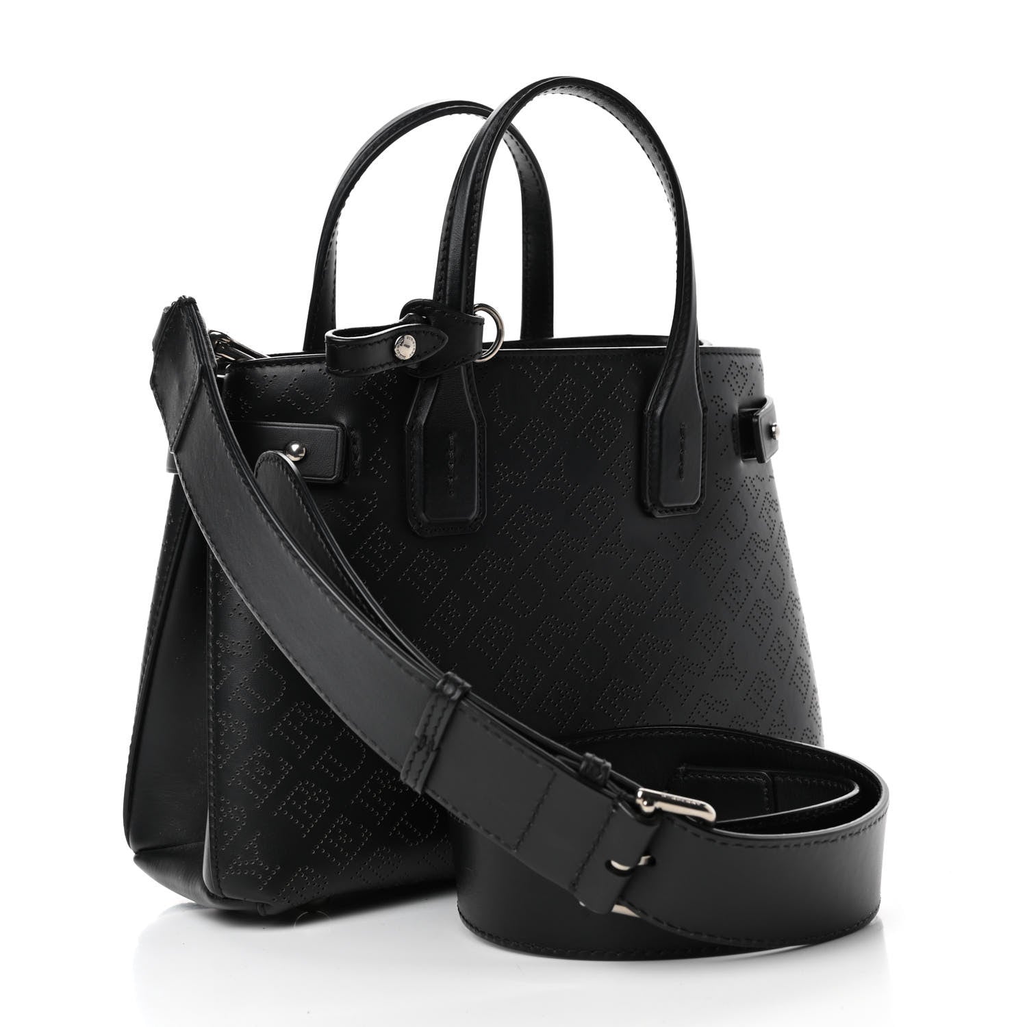Burberry Calfskin Perforated Small Banner Tote Black 2 of 4