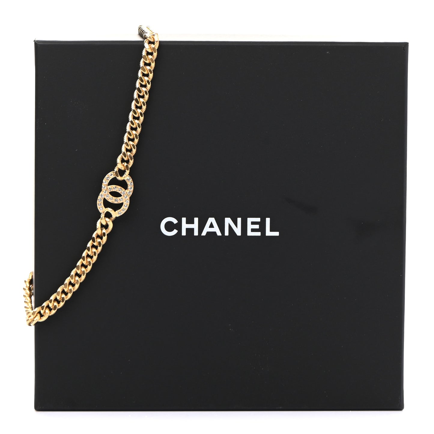 Crystal Chain Link CC Choker Necklace Gold