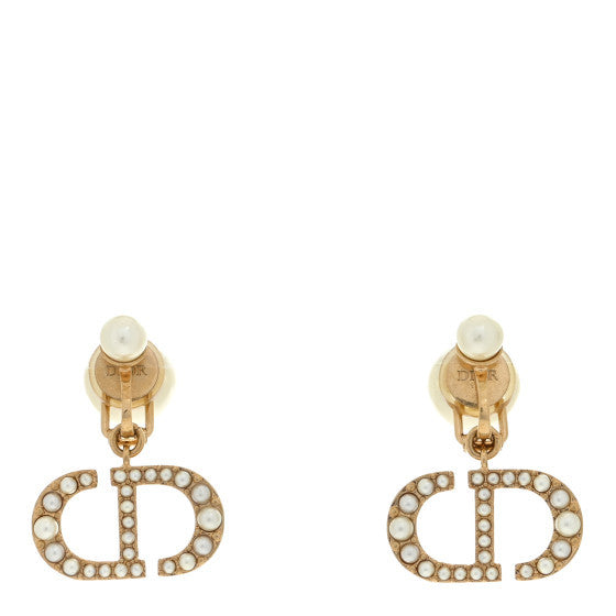 Pearl Crystal Tribal CD Clip On Drop Earrings Gold