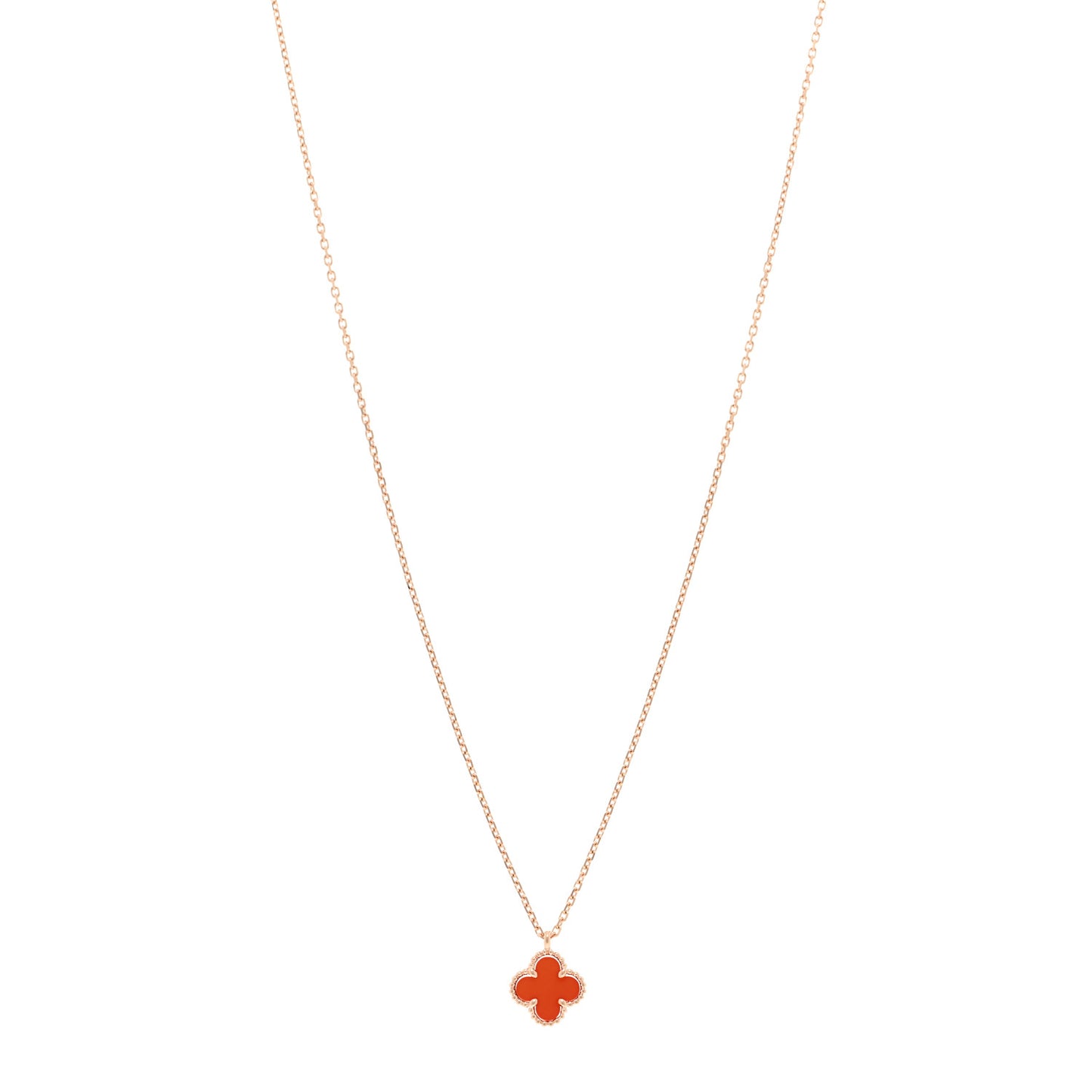 18K Rose Gold Carnelian Sweet Alhambra Pendant Necklace