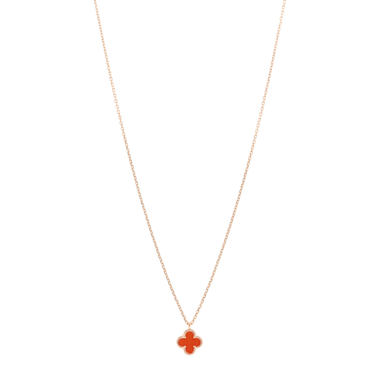 Van Cleef & Arpels 18K Rose Gold Carnelian Sweet Alhambra Pendant Necklace 1 of 5