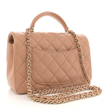 Chanel Lambskin Quilted Mini Top Handle Rectangular Flap Beige 3 of 13