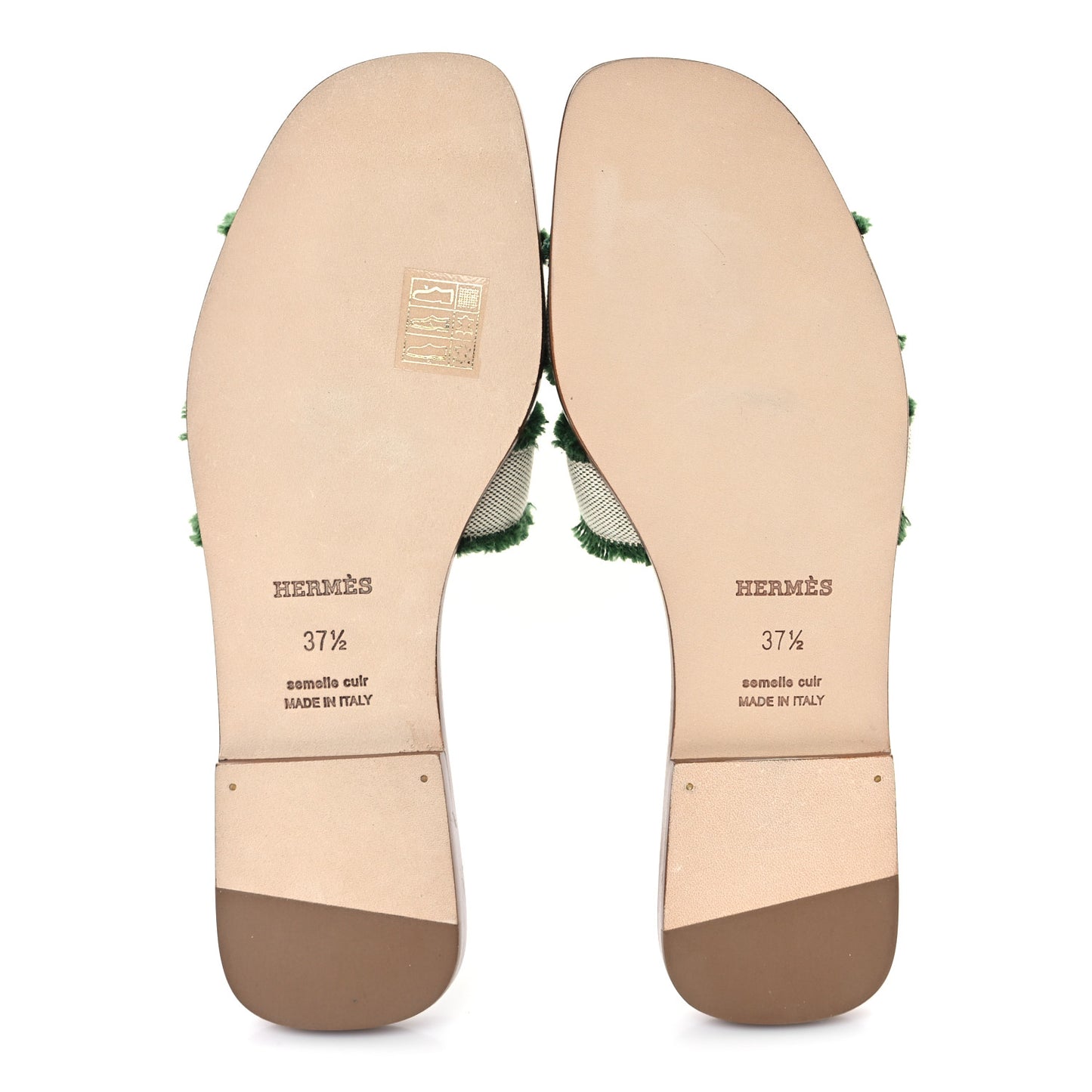 Calfskin Canvas Oran Fringe Sandals 37.5 Vert