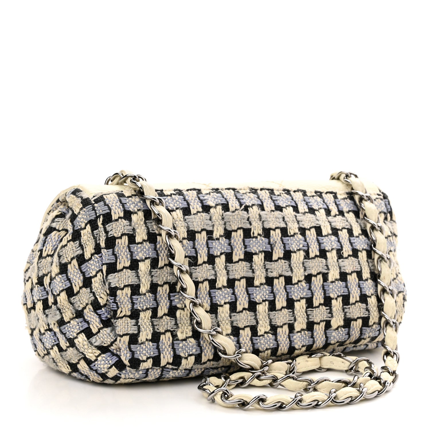 Chanel Tweed Calfskin Woven Single Flap Blue 3 of 10