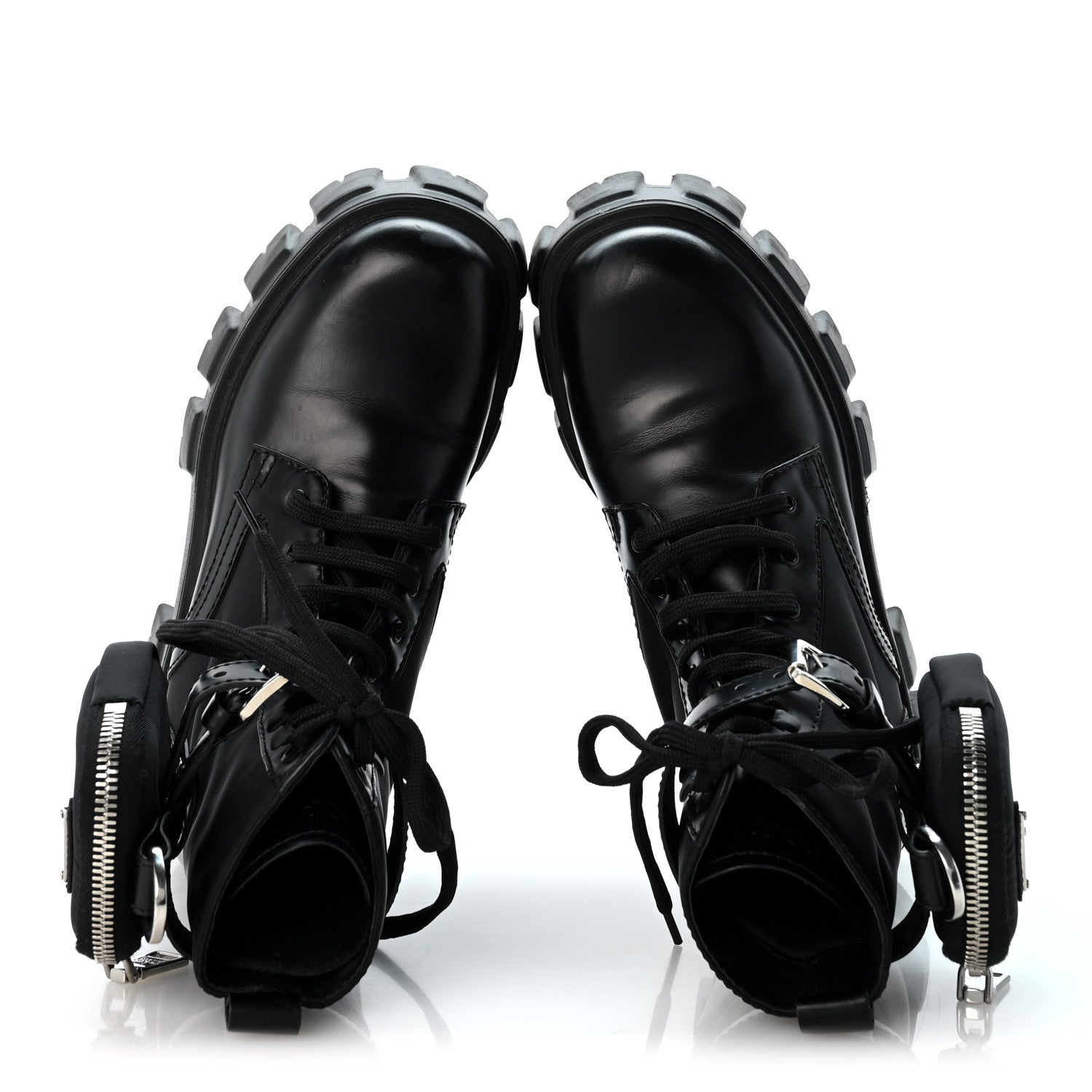 Prada Spazzolato Rois Nylon Metal Triangle Logo Monolith Pouch Pocket 55mm Boots 35 Black 2 of 9