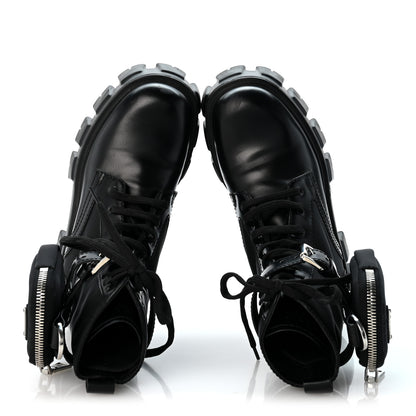 Prada Spazzolato Rois Nylon Metal Triangle Logo Monolith Pouch Pocket 55mm Boots 35 Black 2 of 9