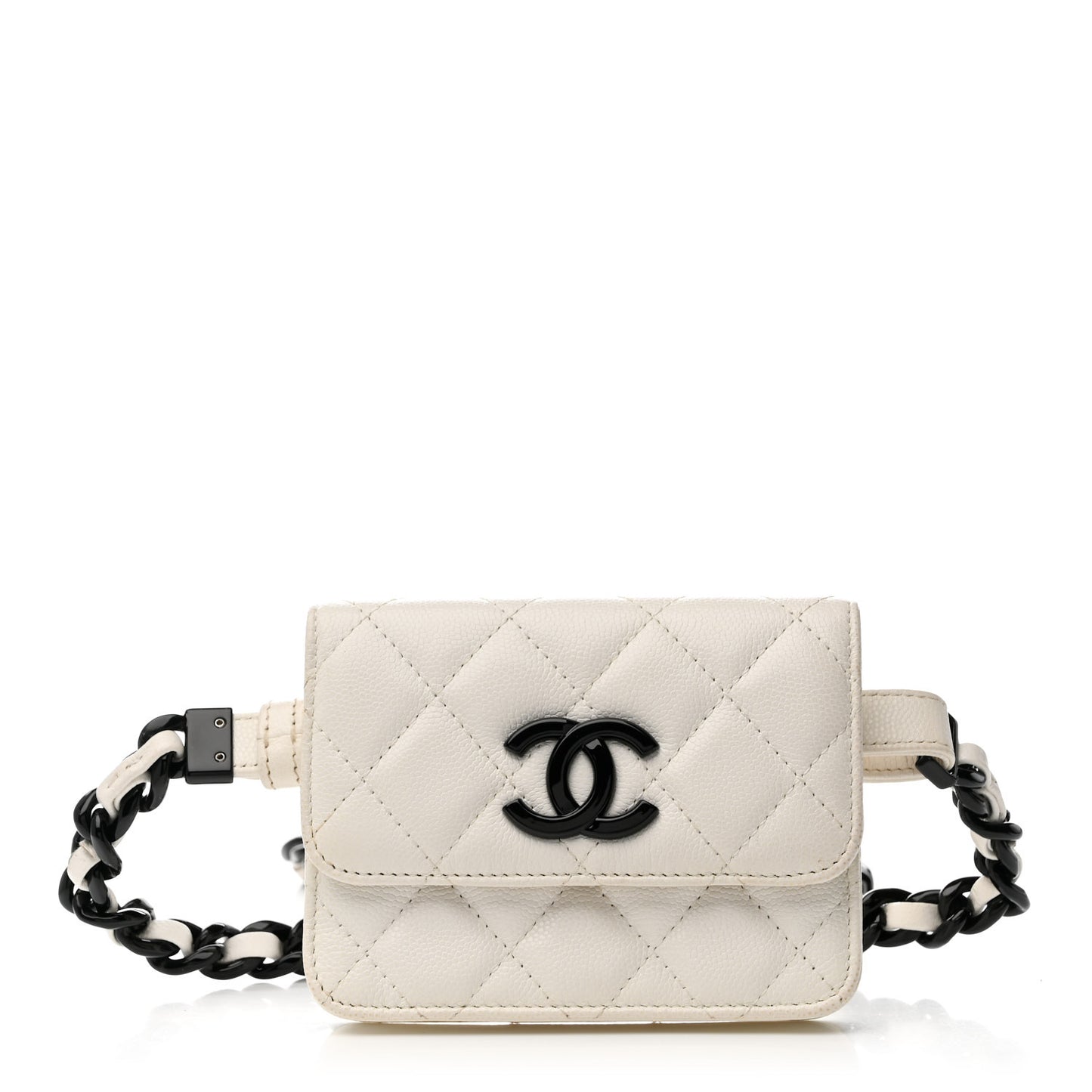 Caviar Quilted My Everything Belt Flap Card Holder White