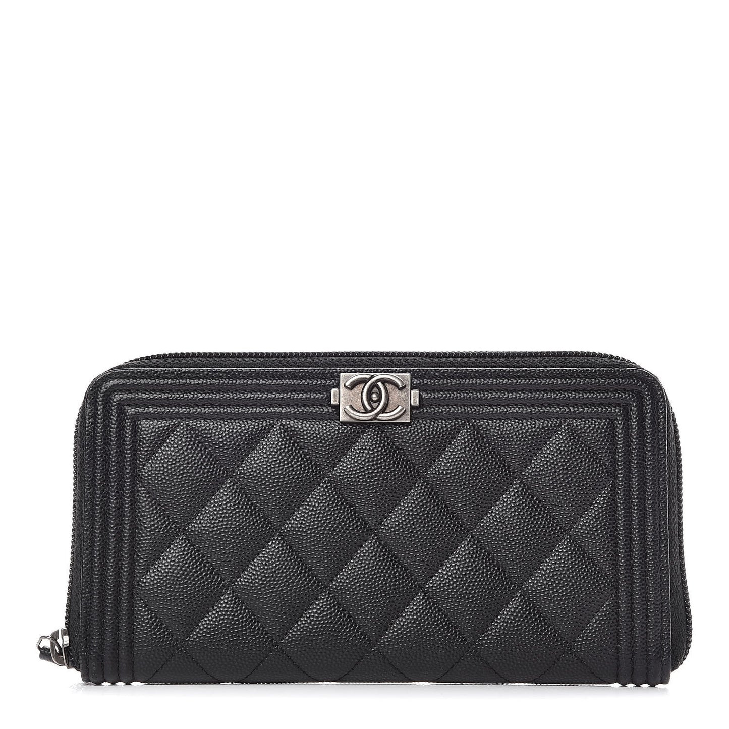 Caviar Quilted Boy Long Zip Around Wallet Black
