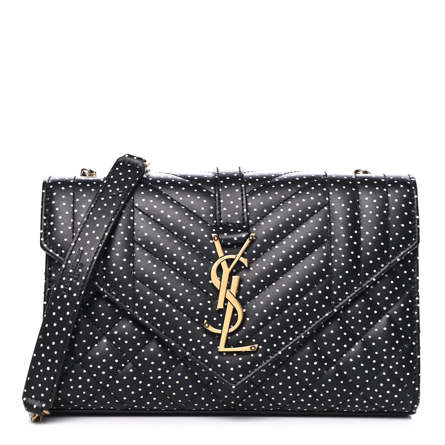 Grain De Poudre Textured Mixed Matelasse Triquilt Small Monogram Pin Dot Print Satchel Black