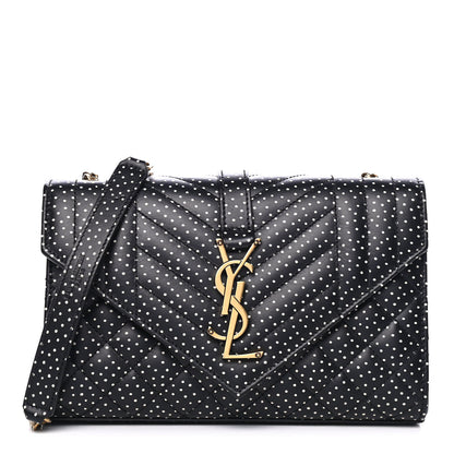 Saint Laurent Grain De Poudre Textured Mixed Matelasse Triquilt Small Monogram Pin Dot Print Satchel Black 1 of 4