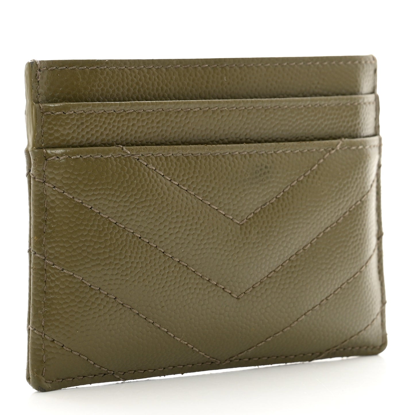 Grain De Poudre Matelasse Chevron Monogram Credit Card Case Vert Kaki