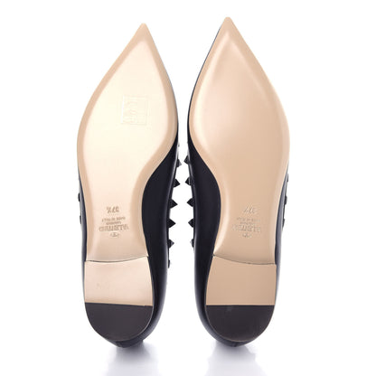 Valentino Garavani Calfskin Lacquered Monochrome Rockstud Ballerina Flats 37.5 Black 6 of 11