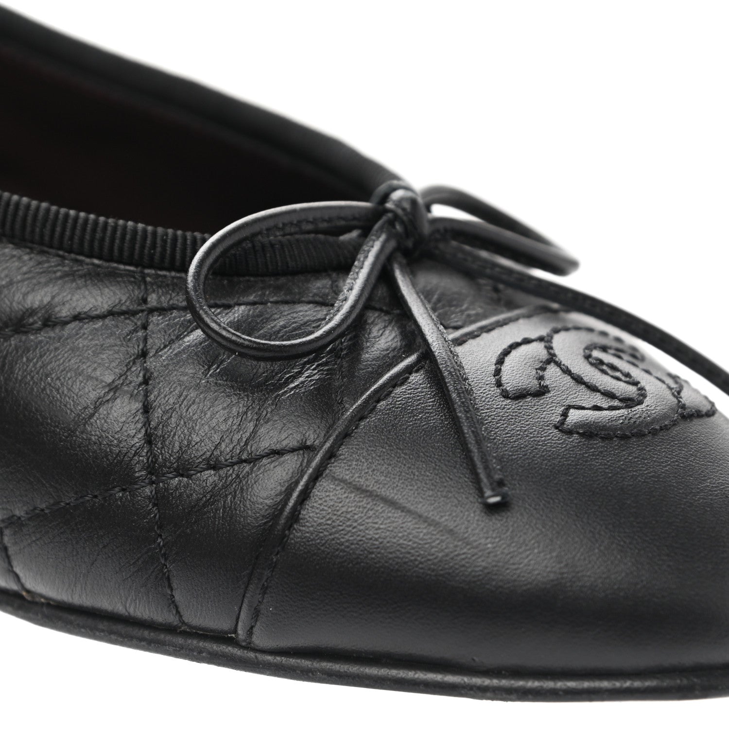 Chanel Aged Calfskin Quilted CC Cap Toe Ballerina Flats 38.5 Black 10 of 12